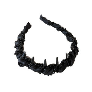 Black gothic headband with beads and decorative spikes for a stylish punk look