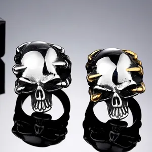 Vintage Gothic Skull Claw Ring For Men Titanium Steel Biker Jewelry Heavy Metal Rock Ring Retro Skeleton Hand Finger Ring