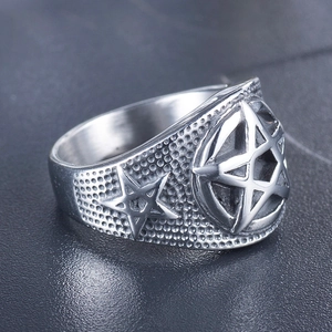 Men's gothic punk star ring in vintage titanium steel with textured dot patterns