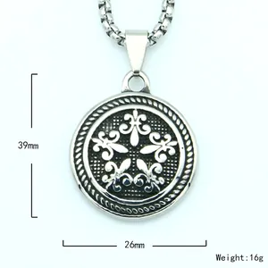 Vintage stainless steel Fleur-de-lis pendant necklace with rope border for men