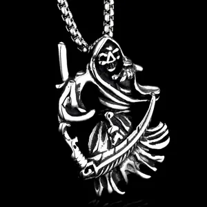 Gothic Roestvrij Staal Magere Hein Zeis Hanger Halsketting Skelet Punk Hip Hop Sieraden Voor Heren Dames Goud Zilver Zwart