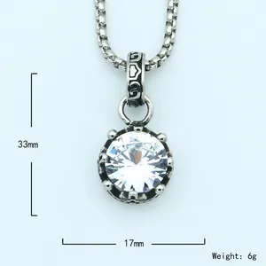 Fashionable crown pendant necklace for men and women featuring 17mm clear cubic zirconia