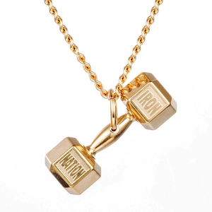 Collar de Colgante de Mancuerna de Fitness de Acero de Titanio 316L Con Cadena de Cuerda Grabado Iron Nation Joyería Deportiva