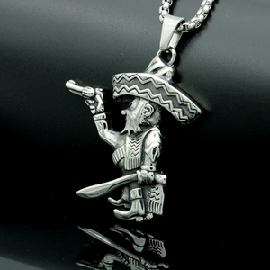 Hip hop silver stainless steel pirate bandit pendant with box chain for men