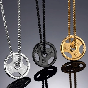 Men Stainless Steel Weight Plate Pendant Necklace Go Fit 45 LBS Barbell Fitness Sporty Hip Hop Workout Jewelry For Men