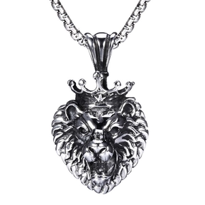 Collier Pendentif Tête De Lion Couronne Rétro Acier Inoxydable Gothique Punk Bijoux Pour Hommes Streetwear Quotidien Cadeaux