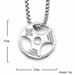 Collana con piastra manubrio in acciaio al titanio e citazione motivazionale 27mm