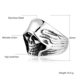Vintage stainless steel grim reaper skull ring for men with high polished finish