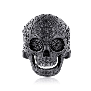Anello da uomo teschio gotico in acciaio inossidabile nero opaco con rilievi vintage