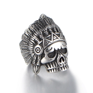 Vintage Indian chief skull ring in punk style, crafted from high-quality titanium steel