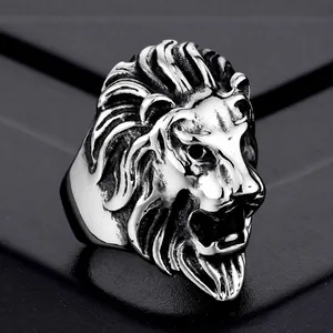 Vintage Leeuwenkop Ring Heren Roestvrij Staal Punk Gothic Stijl Dier Biker Band Ring Hip Hop Mode Sieraden Cadeau