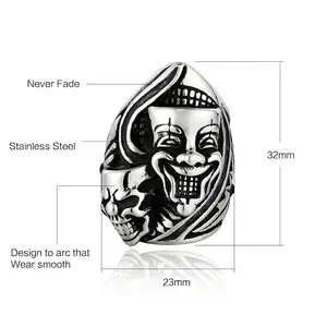 Vintage gothic dual-face skull mask ring for men made of durable stainless steel