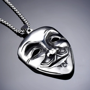 V for Vendetta Guy Fawkes mask pendant necklace with polished silver steel ball chain