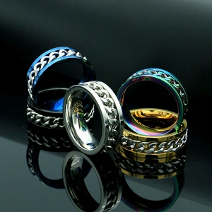 Anillo Giratorio de Acero de Titanio con Cadena para Hombre Mujer Punk Alivio del Estrés Spinner Ring Joyería de Dedo Industrial