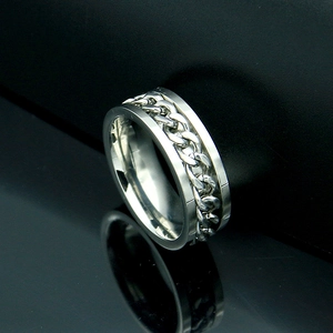 Anillo giratorio para hombre en acero inoxidable plateado con cadena cubana de moda