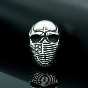 Stainless Steel Skull Ring American Flag Mask Design Punk Rock Biker Gothic Polished Finish Men Finger Jewelry Biker Ring