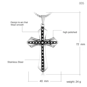 Men's stainless steel cross necklace with dotted texture and mirror polish finish
