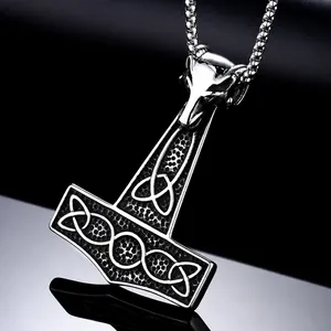 Herren Wikinger Thors Hammer Mjölnir Anhänger Halskette Edelstahl Wolf Ziegenkopf Keltenknoten Punk Rock Biker Schmuck Geschenk