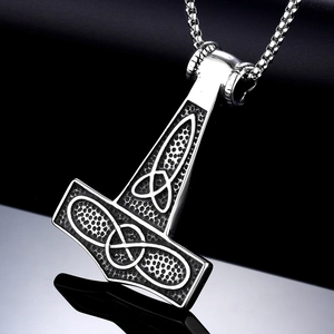 Nordic Viking Thor's Hammer Mjölnir necklace in stainless steel with Celtic knots