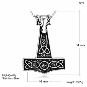 Wikinger Thorhammer Mjölnir Anhänger mit Wolfskopf und Keltenknoten aus Edelstahl