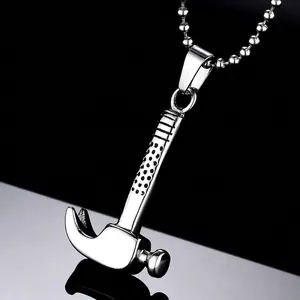 Men Stainless Steel Mini Claw Hammer Pendant Necklace Industrial Punk Tool Jewelry Gold Black Silver Tone Accessory