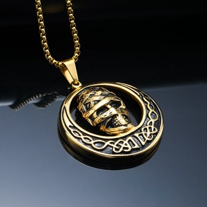 Rock punk schedel mummie hanger van goud roestvrij staal met Keltische knoop