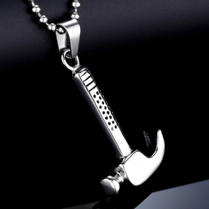 Polished stainless steel claw hammer pendant necklace for men with stylish bead chain