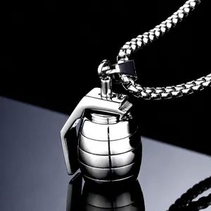 Titanium Steel Grenade Pendant Necklace Punk Style Military Shape Polished Jewelry For Men Women Gold Black Silver Blue Pendant