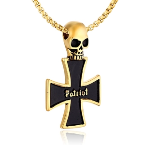 Gothic Edelstahl Totenkopf Eisernes Kreuz Anhänger Halskette Für Herren Rock Punk Patriot Kreuz Schmuck Mit Künstliche Perlenkette