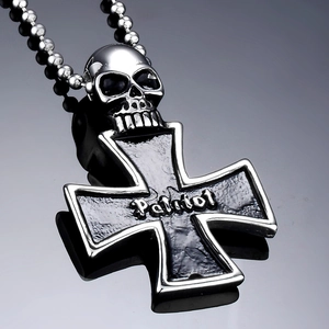Gothic 316L Edelstahl Totenkopf Kreuz Patriot Anhänger Halskette mit Kugelkette