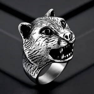Vintage Tiger Head Ring For Men Titanium Steel Punk Rock Animal Leopard Head Dominant Finger Ring Biker Jewelry
