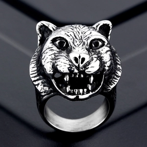 Vintage Tiger Head Ring For Men Titanium Steel Punk Rock Animal Leopard Head Dominant Finger Ring Biker Jewelry