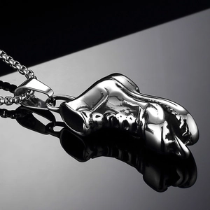 Pendentif gant de boxe en argent poli avec chaîne de boîte pour hommes style punk