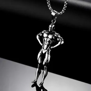 Collana con Ciondolo Uomo Muscoloso Bodybuilding Acciaio Inossidabile Gioielli Fitness Palestra Forza Catena per Bodybuilder Regalo