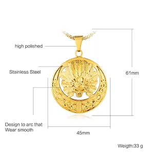 Collier en acier poli avec pendentif chef indien crâne et cercle de nœud celtique