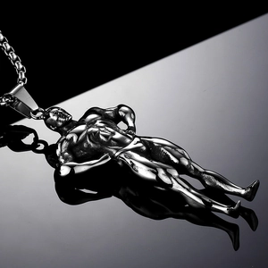 Pendaglio bodybuilder in acciaio inossidabile lucido con catena d'argento per fitness