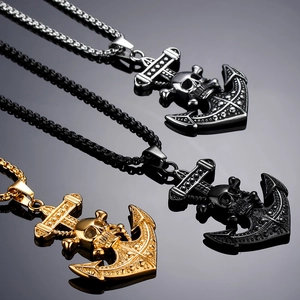 Pendentifs ancre et crâne pour hommes en acier titane argent, or et noir