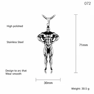 Collana con pendente bodybuilder in acciaio inossidabile lucido da uomo stile fitness