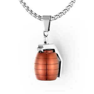 Men's titanium steel grenade pendant necklace with silver and bronze tone box chain