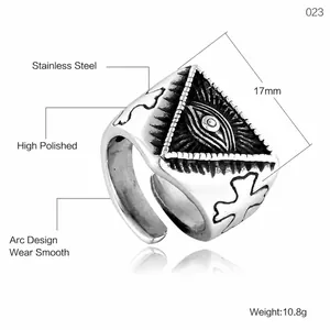 Men's 316L stainless steel Eye of Providence ring with punk style triangle design