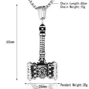 Pendentif Marteau de Thor Mjölnir vintage de style punk argent avec chaîne à mailles carrées