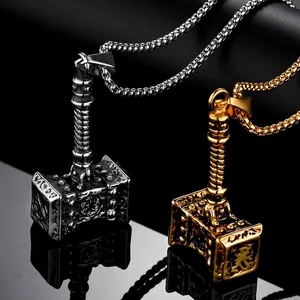 Collier Viking Marteau de Thor Homme Acier Inoxydable Pendentif Mjolnir Rétro Punk Bijoux en Métal Cadeau Pour Homme