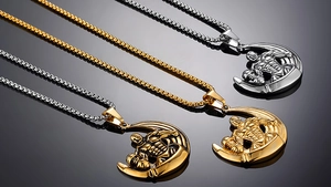 Polished titanium steel dumbbell bodybuilder pendants on round box chains in gold and silver