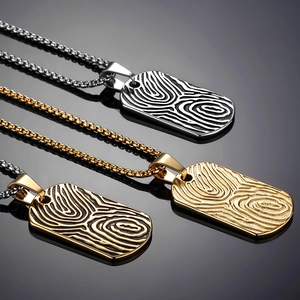Patterned rectangle stainless steel necklace pendants for men with beaded chains