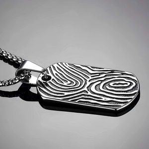 Men's stainless steel rectangle pendant necklace with deep fingerprint engraving