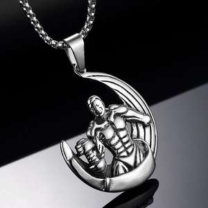 Titanium steel fitness necklace featuring dumbbell weightlifting pendant and box chain