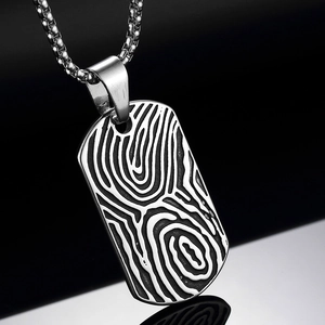 Industrial stainless steel military dog tag pendant with fingerprint texture for men