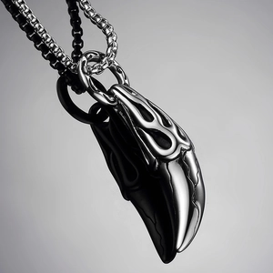 Collana da Uomo Punk in Acciaio al Titanio con Ciondolo a Dente di Lupo Motivo a Fiamma Catena a Scatola in Acciaio Inossidabile Lucidato Regalo Gioielli Uomo