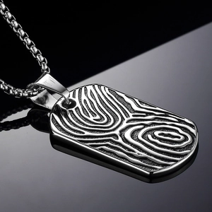 Patterned stainless steel dog tag necklace for men with box chain and abstract texture