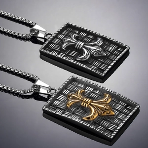 Punk rock gothic cross shield pendant necklace made of high-quality stainless steel